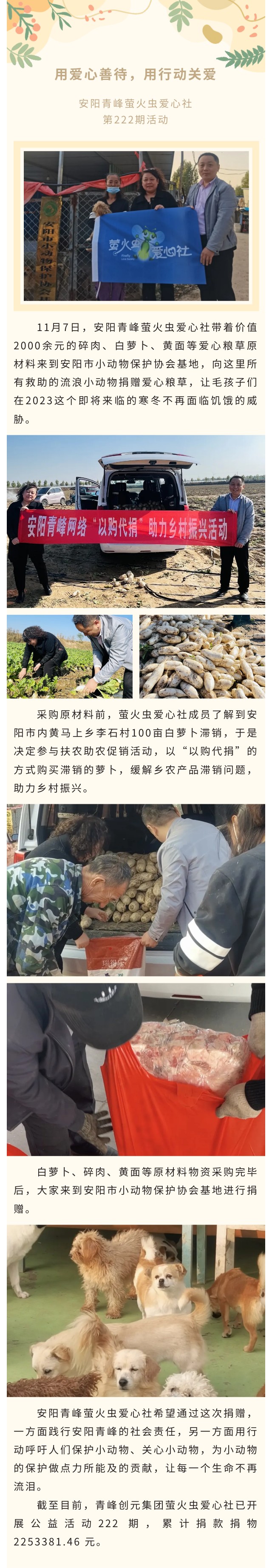 用愛心善待，用行動關愛--青峰創(chuàng)元集團螢火蟲愛心活動第222期報道